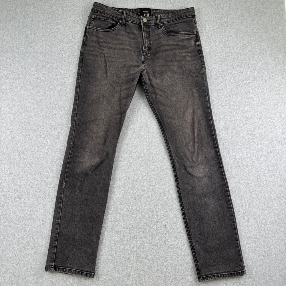 Forever 21 Jeans Mens 31 Black Slim Fit Denim Pants Faded Casual Cotton Blend